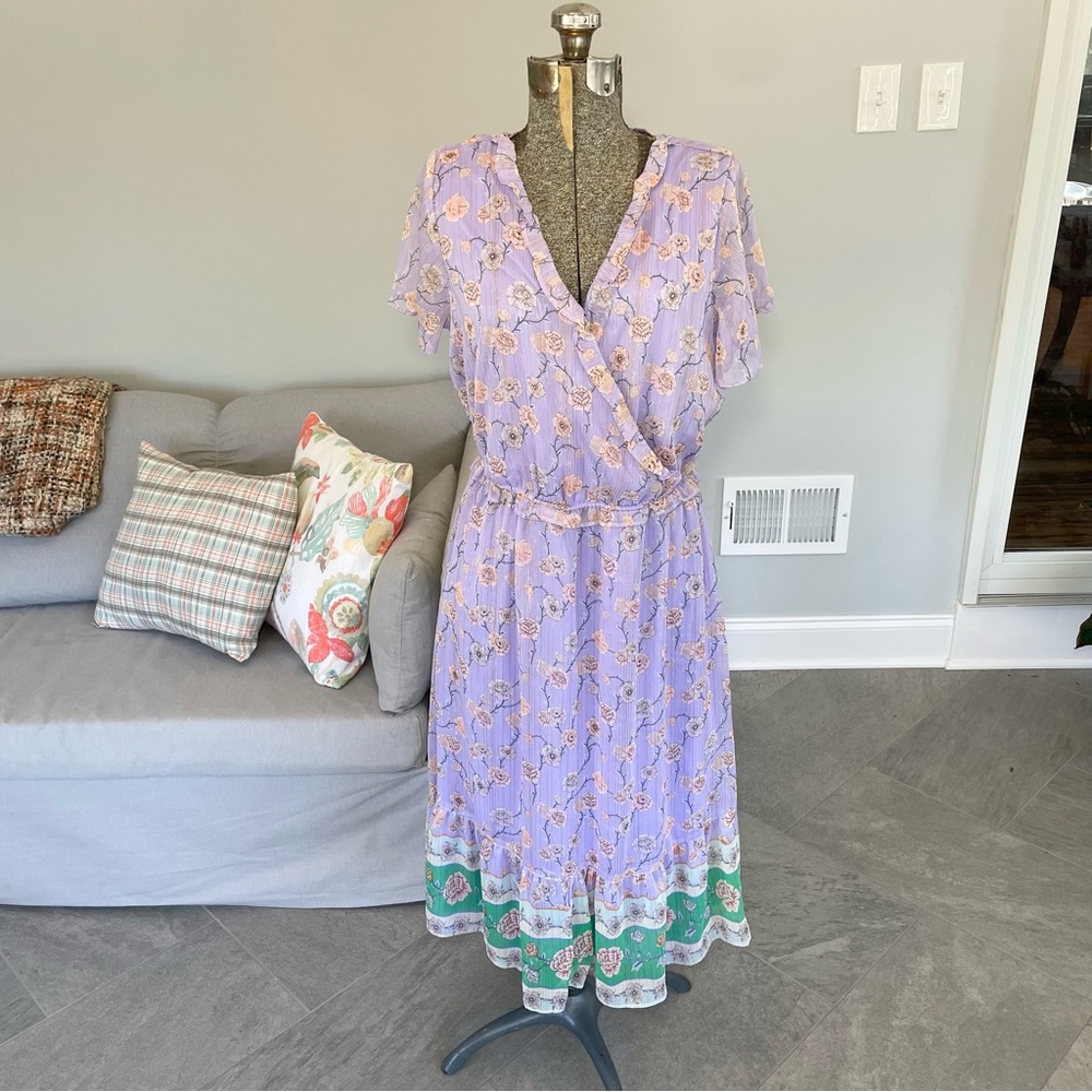 XS M L OX LC Lauren Conrad midi floral green pink purple
